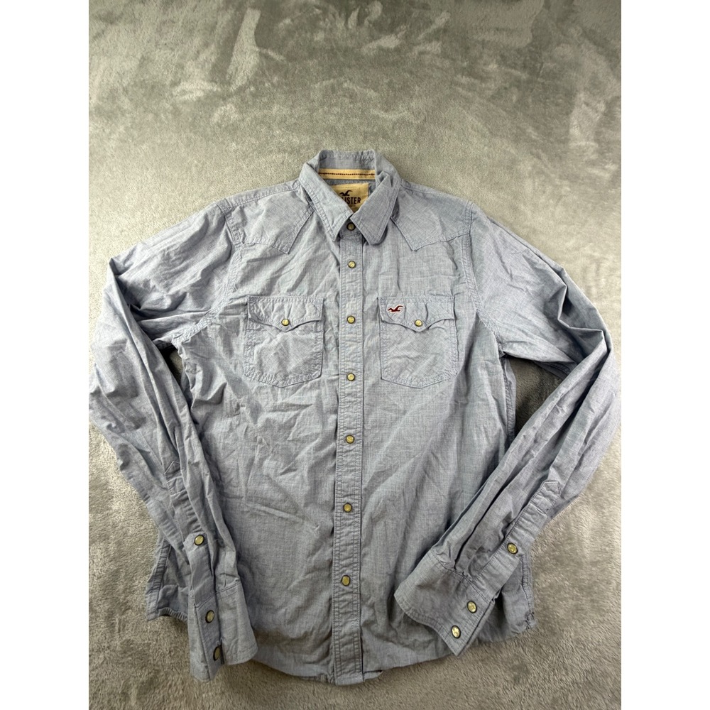 Hollister Button Down Shirt Mens XL Blue Western Pearl Snap Long Sleeve Cotton